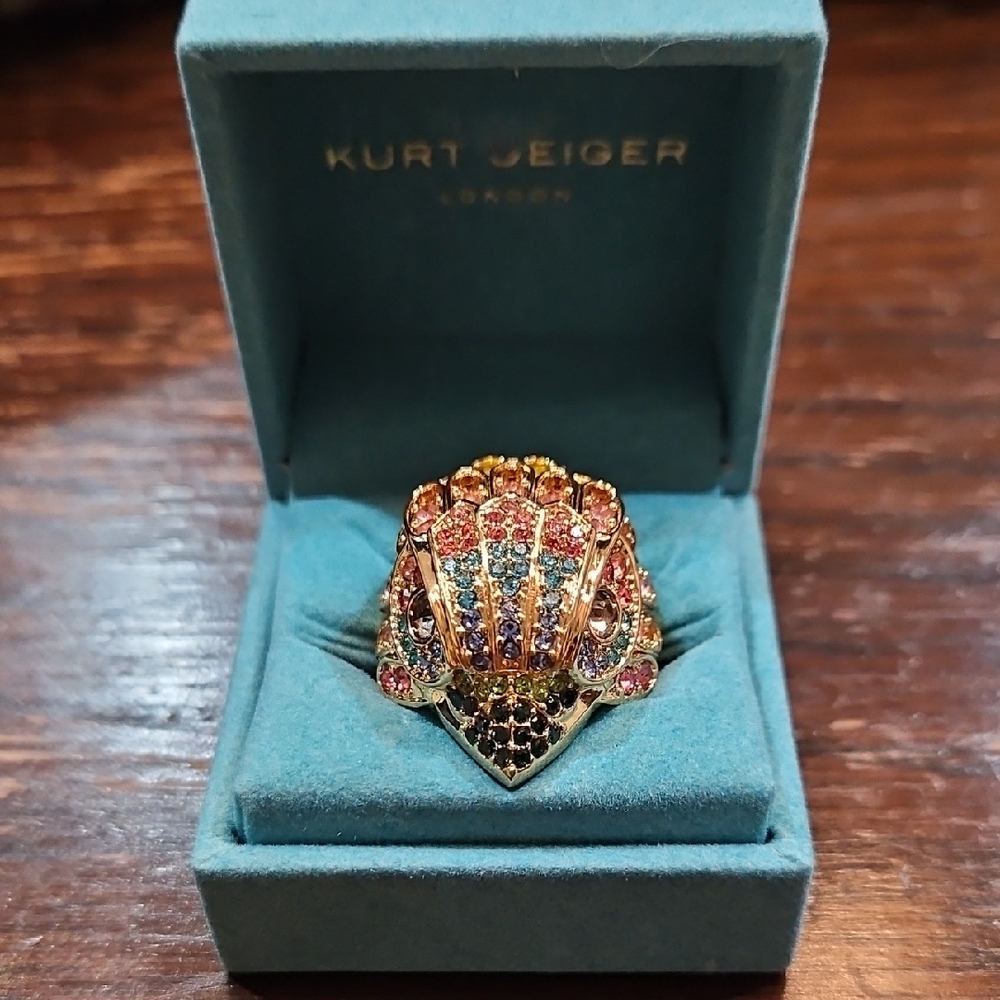 NWT Original Box Kurt Geiger Gold Ring with Colorful‎ Gemstones Size 8